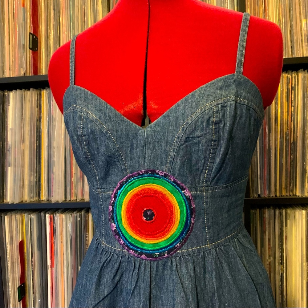 Denim Mini Dress with Rainbow Center